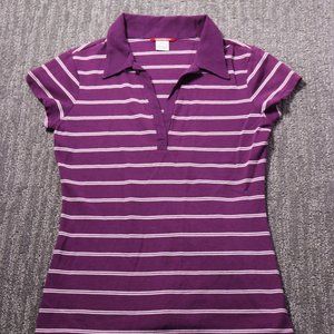 VTG UNIONBAY Juniors Medium Purple Striped Collared V-Neck